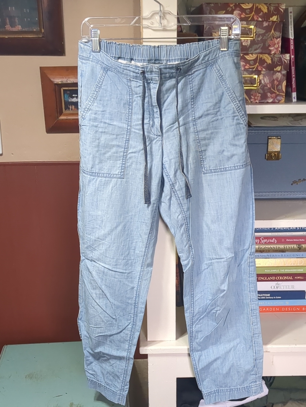 J. Crew Light Blue Chambray Elastic Backed Beach Pants Size 6
